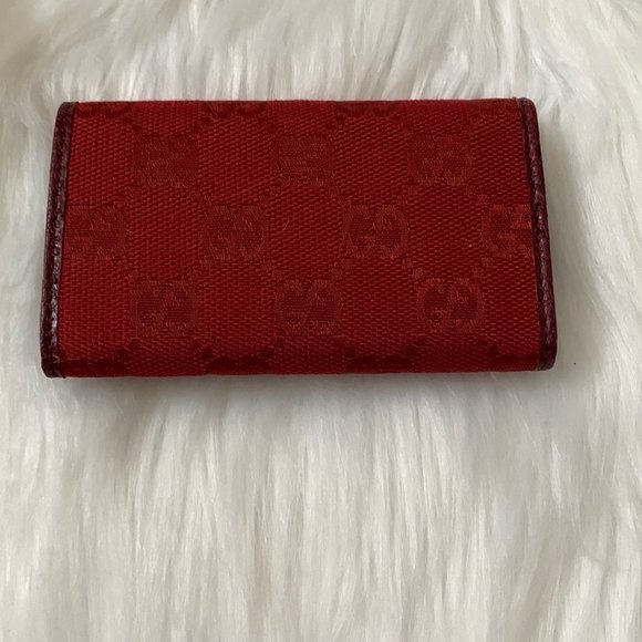 GUCCI Signature Red Canvas Leather Trifold Key Ring Wallet - Picture 3 of 5